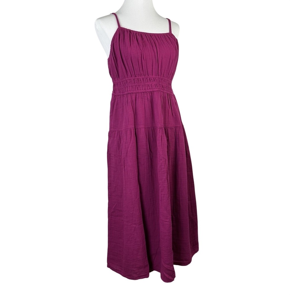 NWT Old Navy Sleeveless Fit Flare Smocked Midi Cami Dress Purple Pocket Womens L